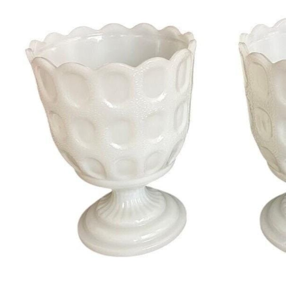 E.O.Brody Milk glass 2 Vases Planters Urns Goblets Vintage 6" tall retro boho - Picture 7 of 10